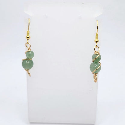 Boucles d'Oreilles en Aventurine Verte Naturelle - Plaqué Or