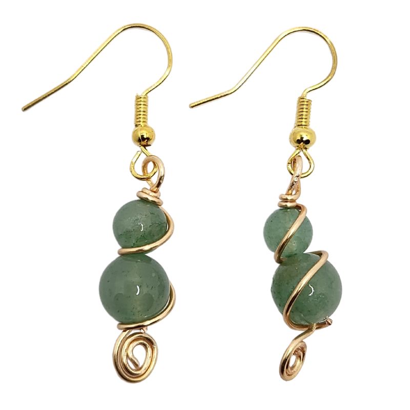 Boucles d'Oreilles en Aventurine Verte Naturelle - Plaqué Or