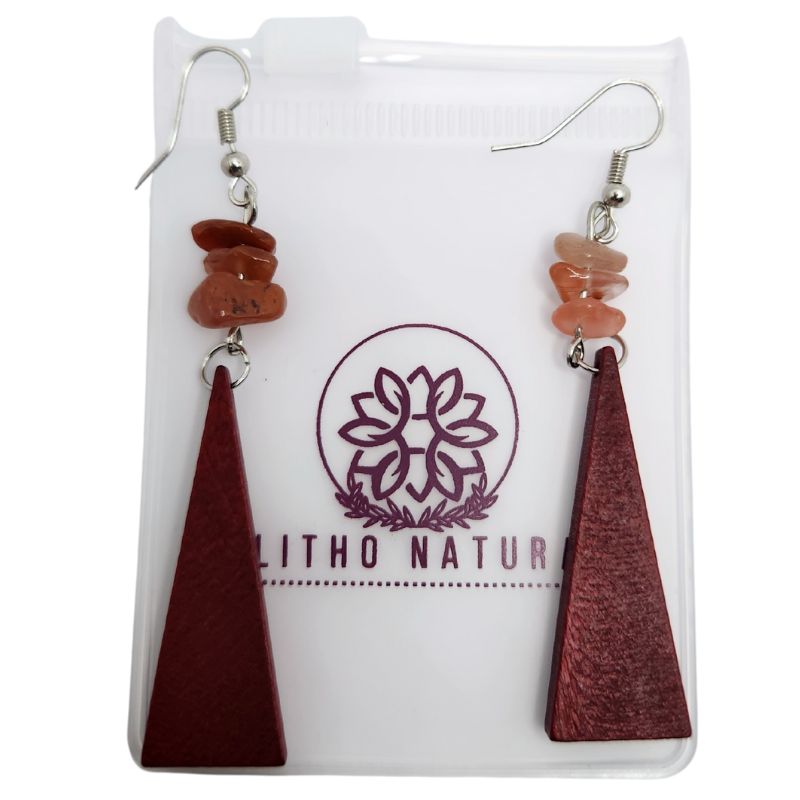 Boucles d’Oreilles en Bois de Poirier - Cornaline