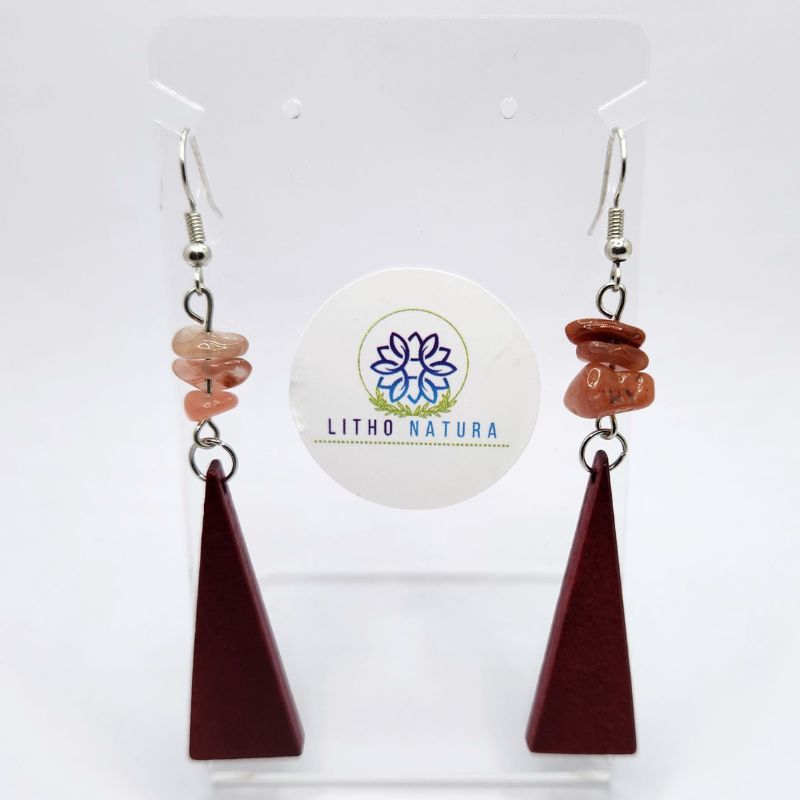 Boucles d’Oreilles en Bois de Poirier - Cornaline