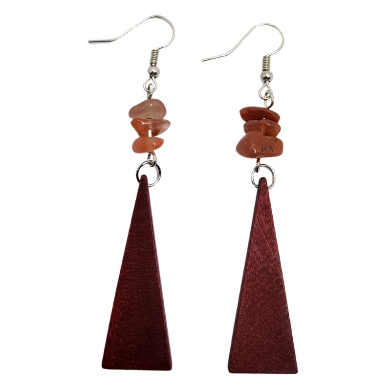 Boucles d’Oreilles en Bois de Poirier - Cornaline