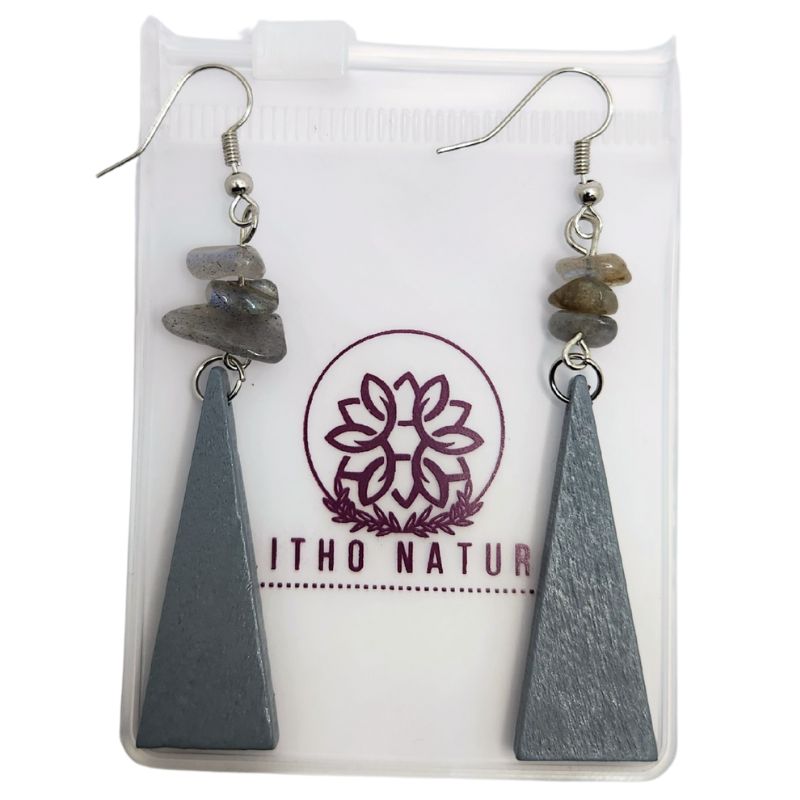 Boucles d’Oreilles en Bois de Poirier - Labradorite