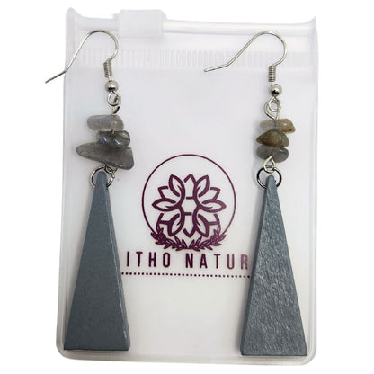 Boucles d’Oreilles en Bois de Poirier - Labradorite