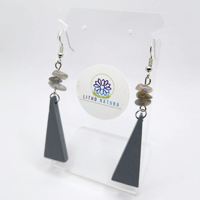 Boucles d’Oreilles en Bois de Poirier - Labradorite