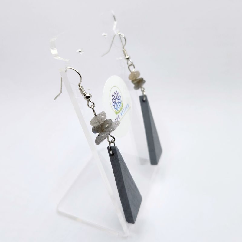 Boucles d’Oreilles en Bois de Poirier - Labradorite