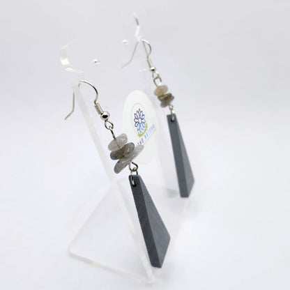 Boucles d’Oreilles en Bois de Poirier - Labradorite