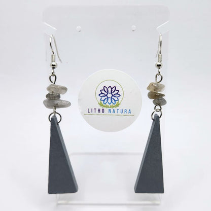 Boucles d’Oreilles en Bois de Poirier - Labradorite