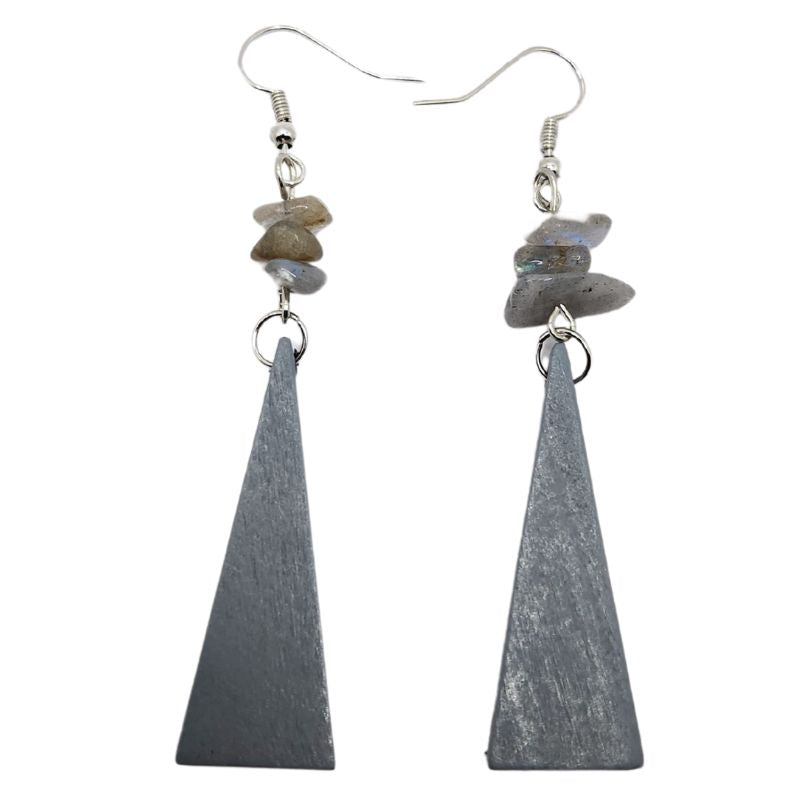 Boucles d’Oreilles en Bois de Poirier - Labradorite