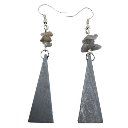 Boucles d’Oreilles en Bois de Poirier - Labradorite