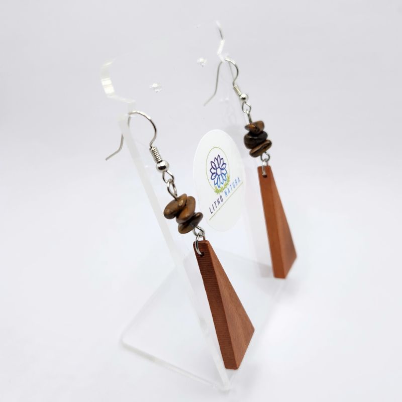 Boucles d’Oreilles en Bois de Poirier - Oeil de Tigre