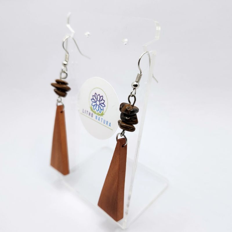 Boucles d’Oreilles en Bois de Poirier - Oeil de Tigre