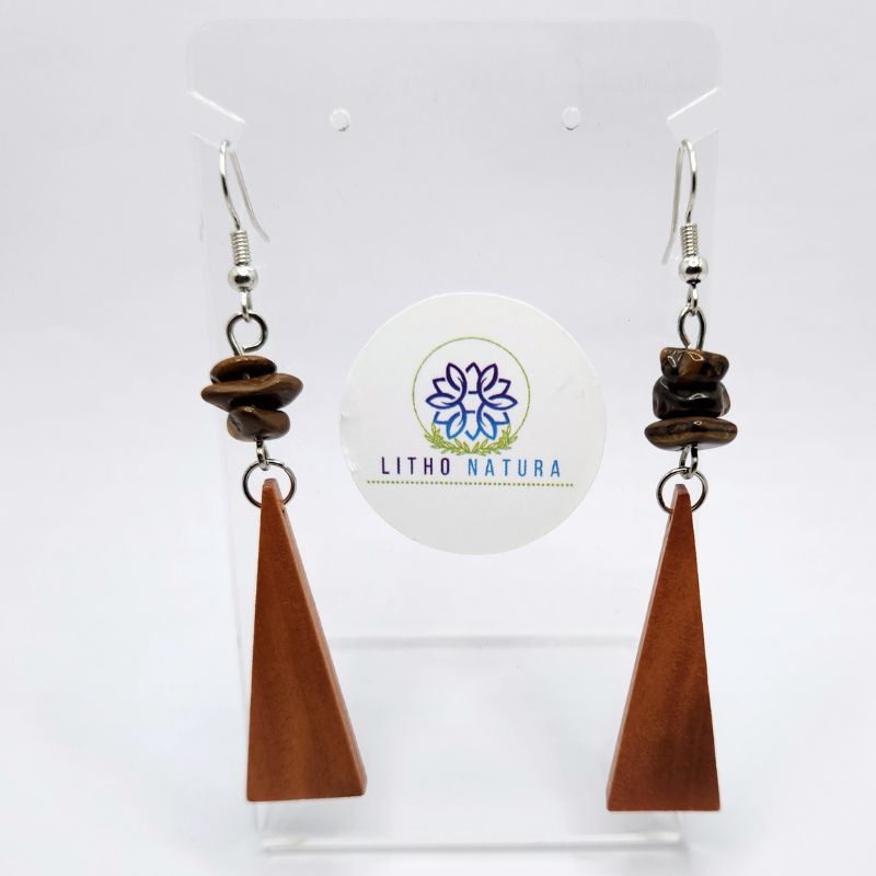 Boucles d’Oreilles en Bois de Poirier - Oeil de Tigre