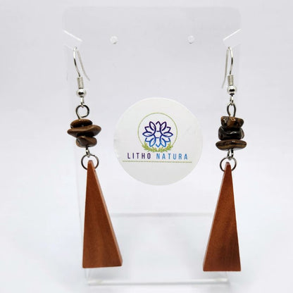 Boucles d’Oreilles en Bois de Poirier - Oeil de Tigre
