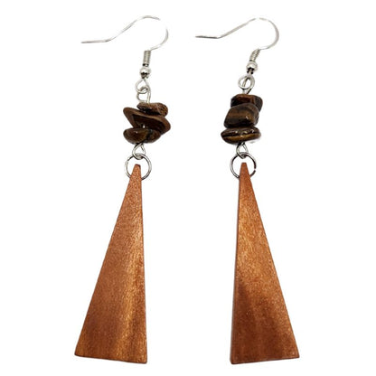 Boucles d’Oreilles en Bois de Poirier - Oeil de Tigre