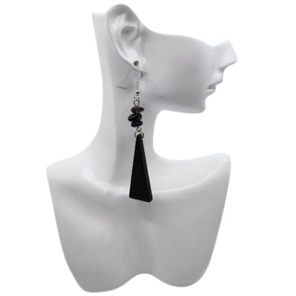 Boucles d’Oreilles en Bois de Poirier - Onyx Noir