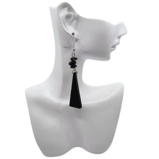 Boucles d’Oreilles en Bois de Poirier - Onyx Noir