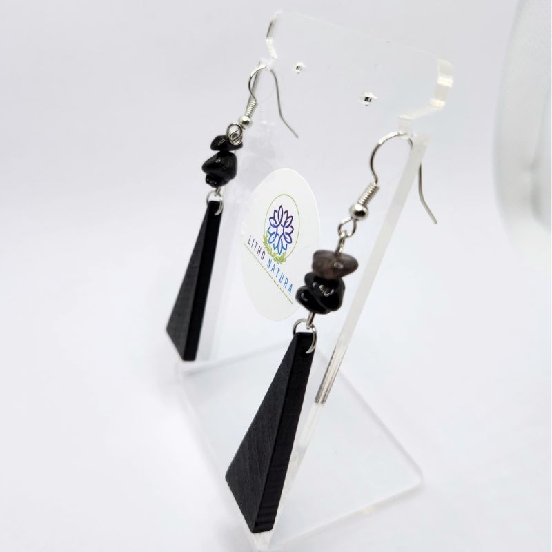 Boucles d’Oreilles en Bois de Poirier - Onyx Noir