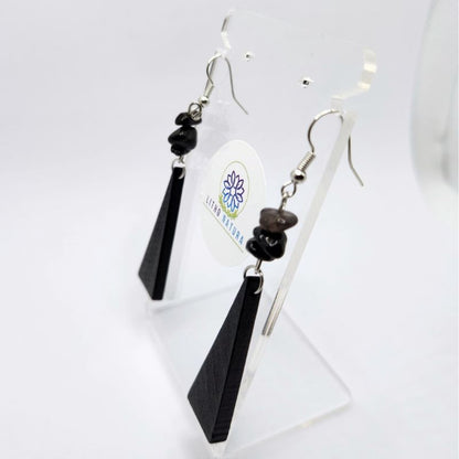Boucles d’Oreilles en Bois de Poirier - Onyx Noir