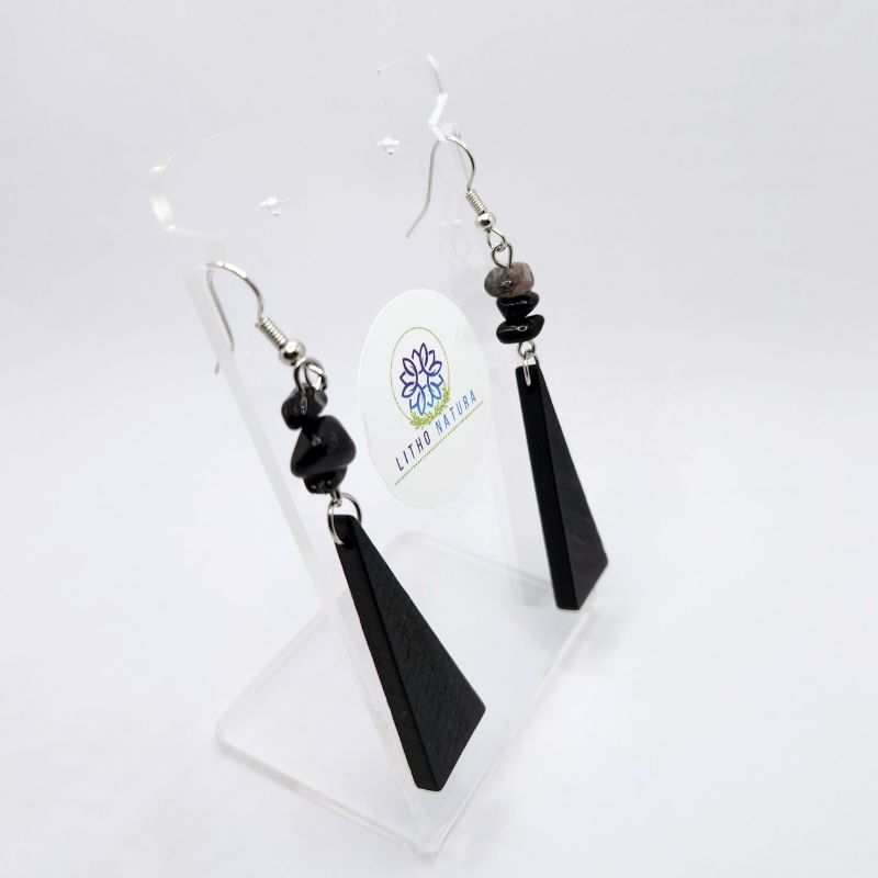 Boucles d’Oreilles en Bois de Poirier - Onyx Noir