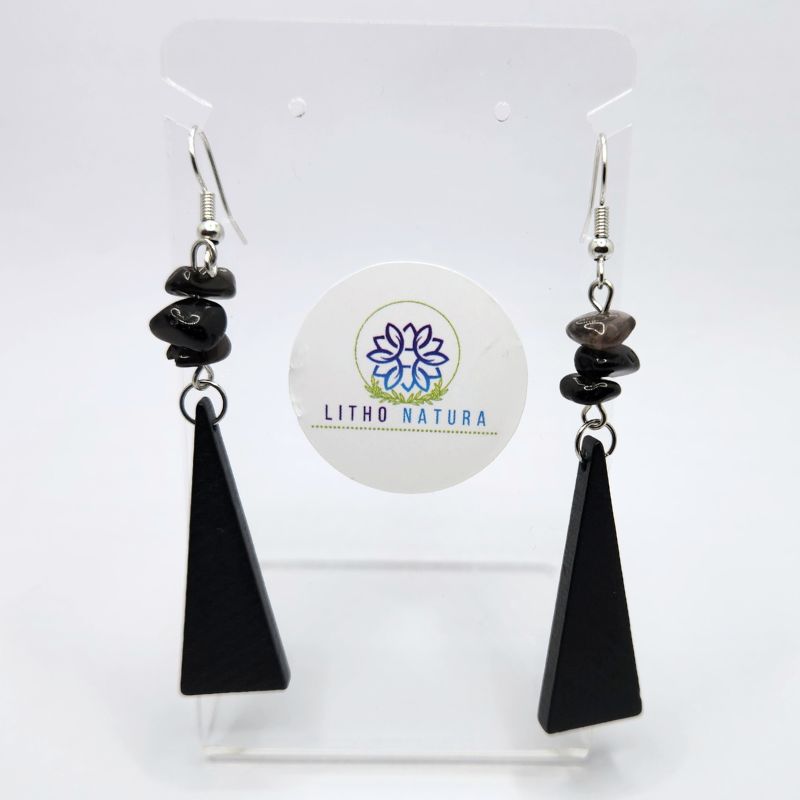 Boucles d’Oreilles en Bois de Poirier - Onyx Noir