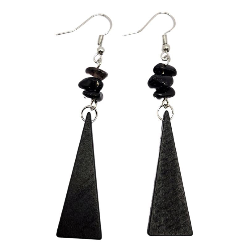 Boucles d’Oreilles en Bois de Poirier - Onyx Noir