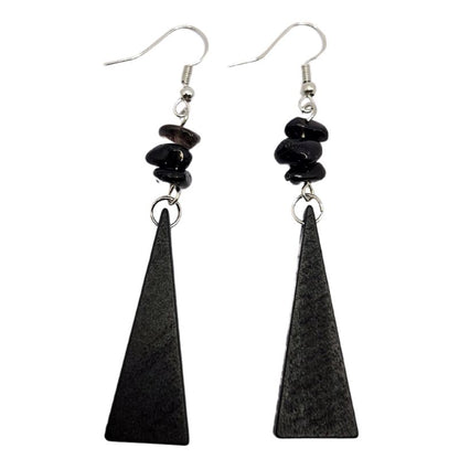 Boucles d’Oreilles en Bois de Poirier - Onyx Noir