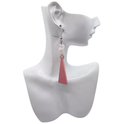 Boucles d’Oreilles en Bois de Poirier - Quartz Rose