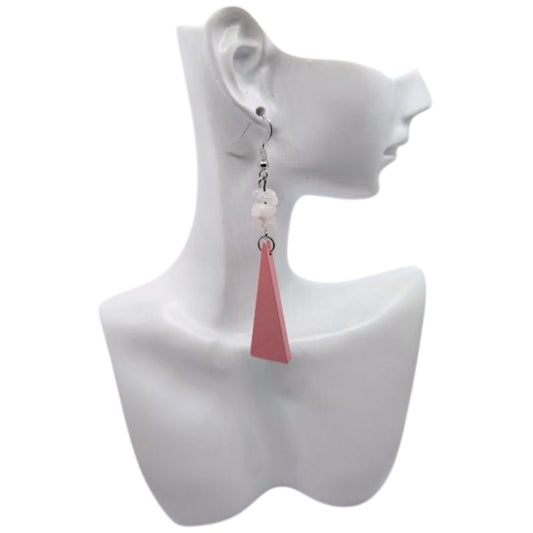 Boucles d’Oreilles en Bois de Poirier - Quartz Rose