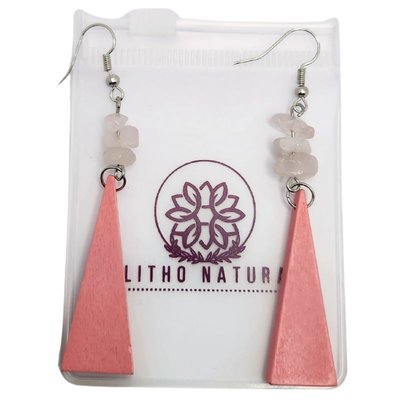 Boucles d’Oreilles en Bois de Poirier - Quartz Rose