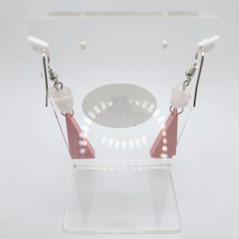 Boucles d’Oreilles en Bois de Poirier - Quartz Rose