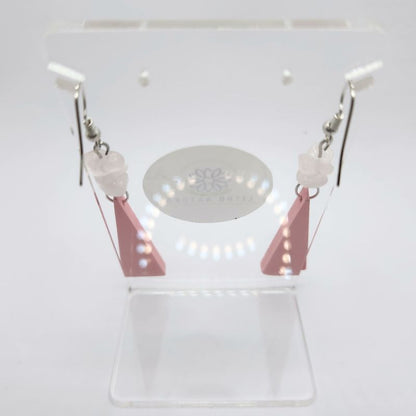 Boucles d’Oreilles en Bois de Poirier - Quartz Rose