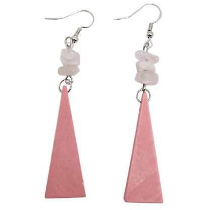 Boucles d’Oreilles en Bois de Poirier - Quartz Rose