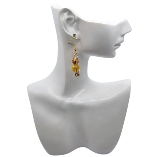 Boucles d'Oreilles en Citrine Naturelle - Plaqué Or