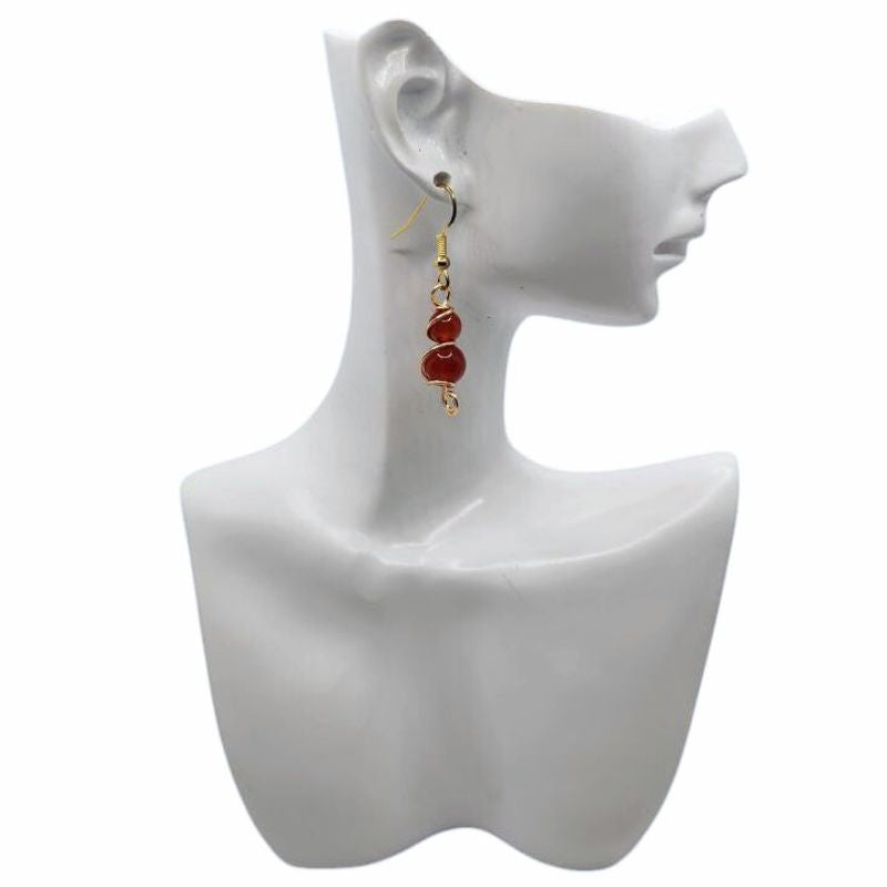 Boucles d'Oreilles en Cornaline Naturelle - Plaqué Or