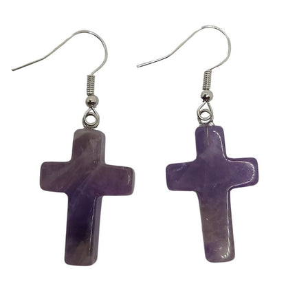Boucles d'Oreilles en Croix - Améthyste Naturelle