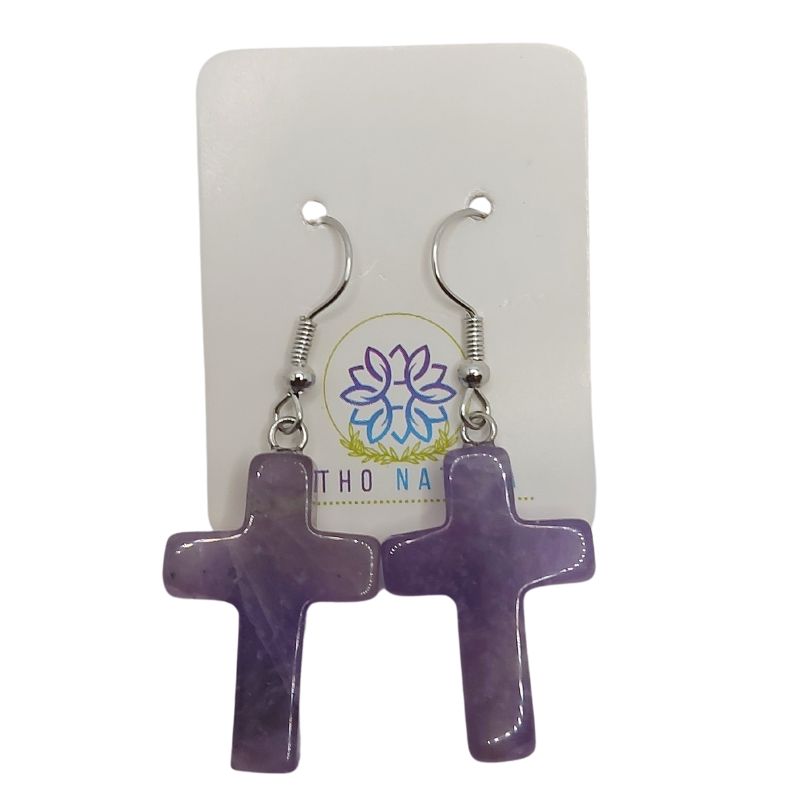 Boucles d'Oreilles en Croix - Améthyste Naturelle