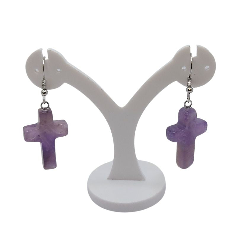 Boucles d'Oreilles en Croix - Améthyste Naturelle