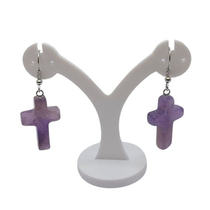 Boucles d'Oreilles en Croix - Améthyste Naturelle