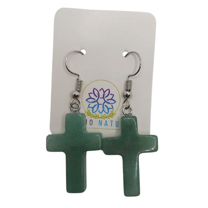 Boucles d'Oreilles en Croix - Aventurine Verte Naturelle