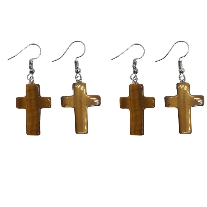 Boucles d'Oreilles en Croix - Oeil de Tigre Naturelle