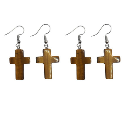 Boucles d'Oreilles en Croix - Oeil de Tigre Naturelle