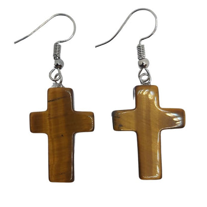 Boucles d'Oreilles en Croix - Oeil de Tigre Naturelle