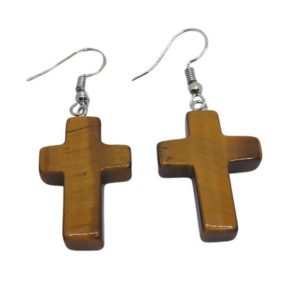 Boucles d'Oreilles en Croix - Oeil de Tigre Naturelle