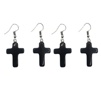 Boucles d'Oreilles en Croix - Onyx Noir Naturel