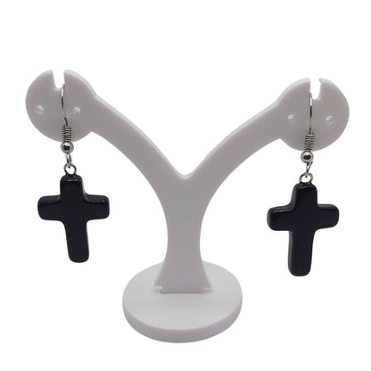 Boucles d'Oreilles en Croix - Onyx Noir Naturel