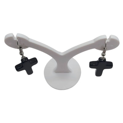 Boucles d'Oreilles en Croix - Onyx Noir Naturel