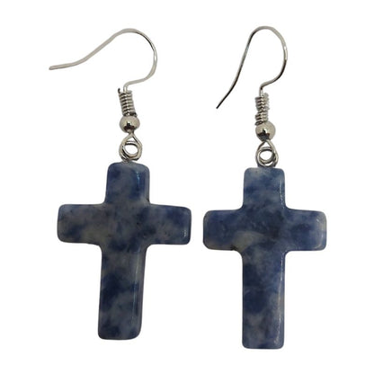 Boucles d'Oreilles en Croix - Sodalite Naturelle
