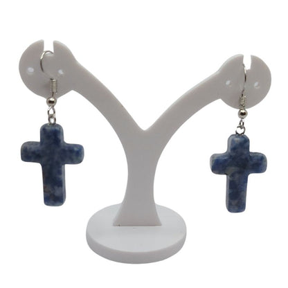 Boucles d'Oreilles en Croix - Sodalite Naturelle