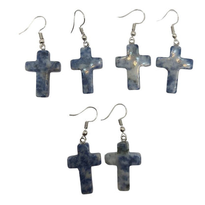 Boucles d'Oreilles en Croix - Sodalite Naturelle