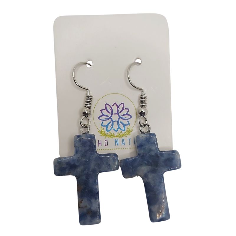 Boucles d'Oreilles en Croix - Sodalite Naturelle